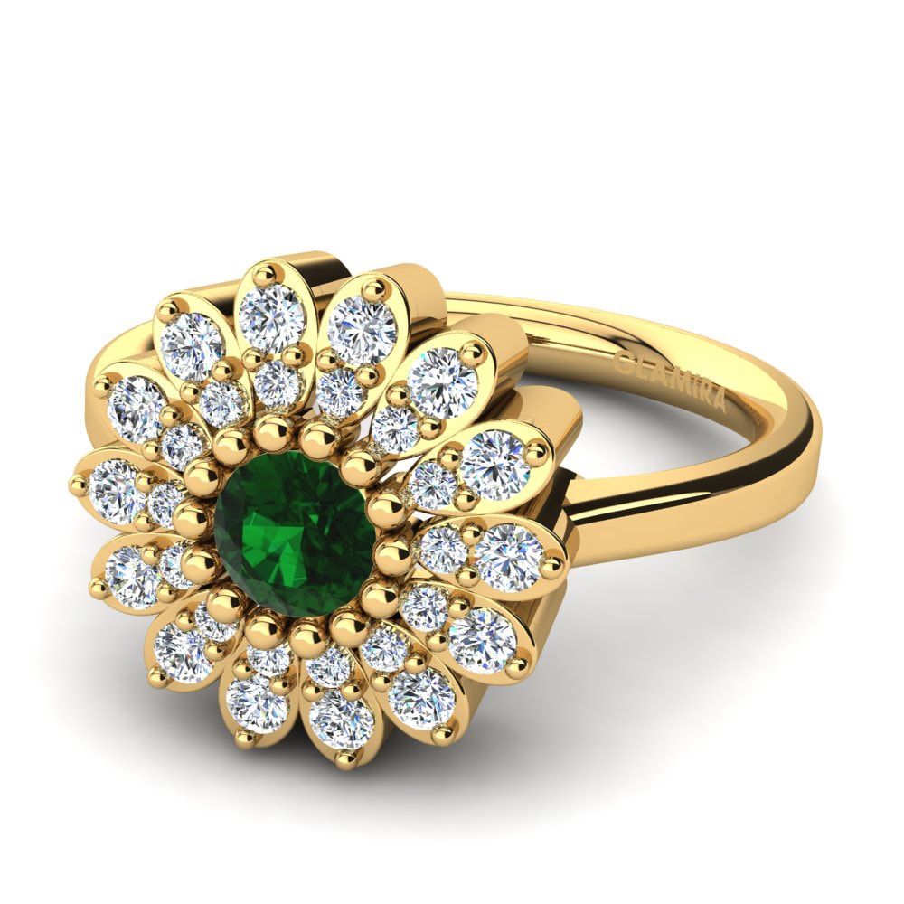 Bagues Or Jaune 18k Zircone Vert Floral