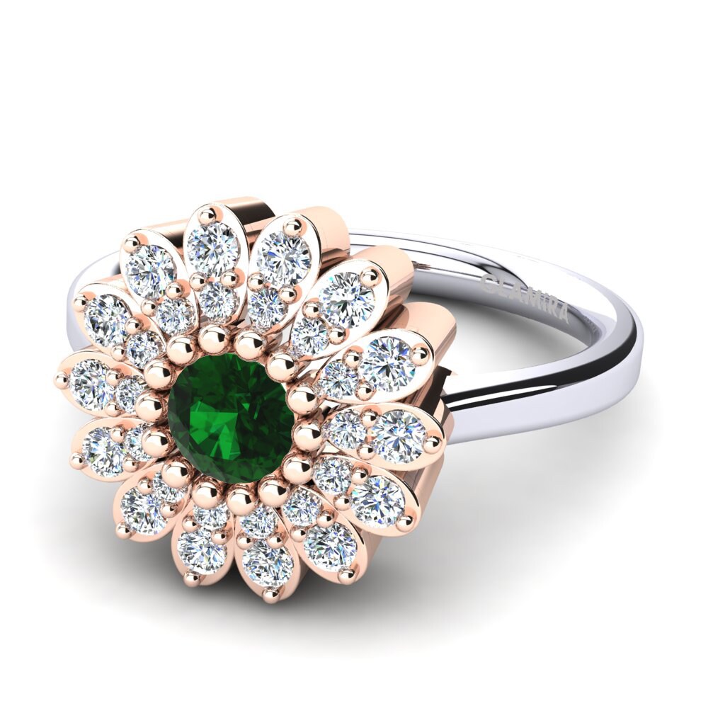 Bagues Or Rose& Blanc 14k Émeraude Floral