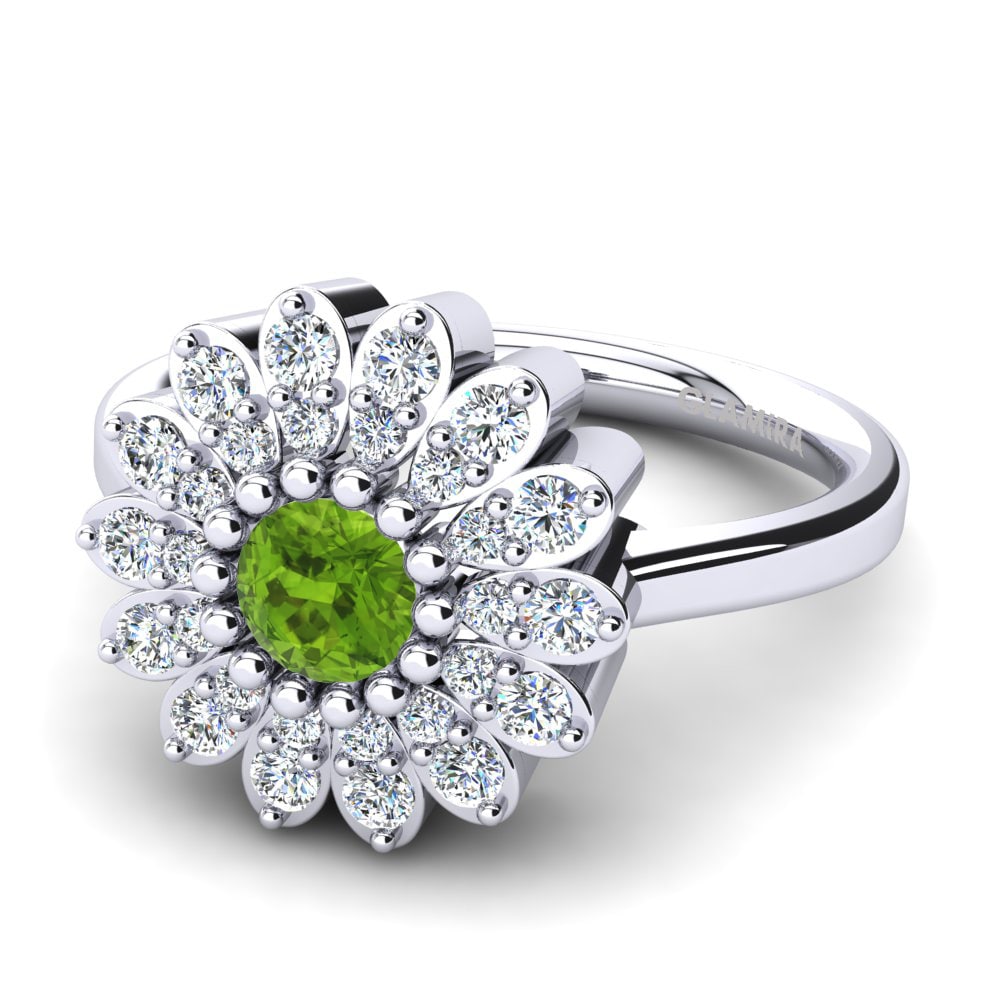 Flowers Peridot Coloured Diamond Engagement Rings