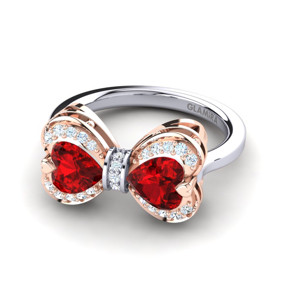 14k Oro Blanco & Rosa Rubí (Creado en laboratorio) Anillo Oblangus