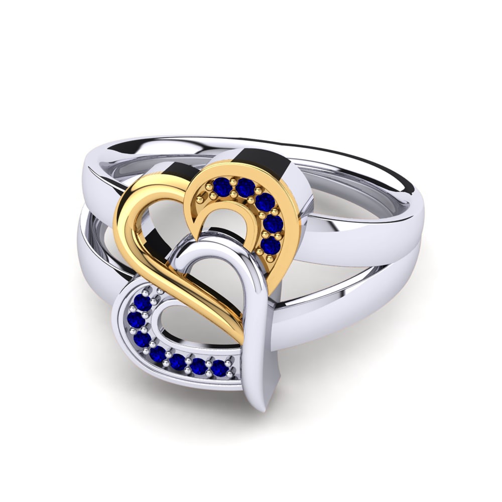 14ct White & Yellow Gold Dark Blue Zirconia Ring Azul