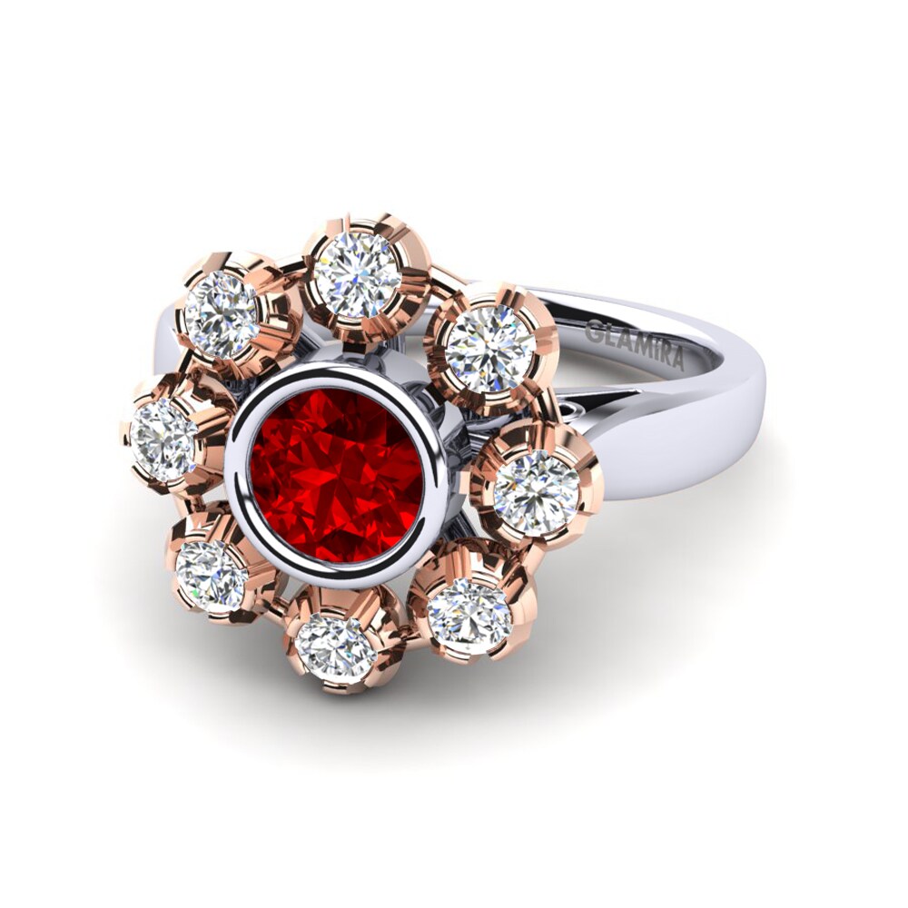 14k Oro Blanco & Rosa Rubí (Creado en laboratorio) Anillo Primrose