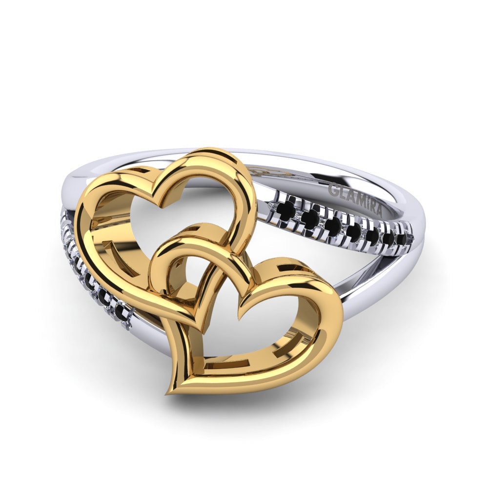 18ct White & Yellow Gold Black Diamond Ring Begonia