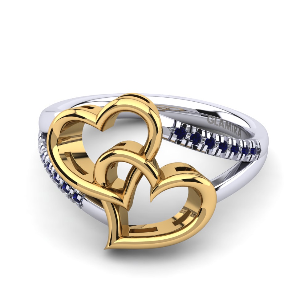 14ct White & Yellow Gold Dark Blue Zirconia Ring Begonia