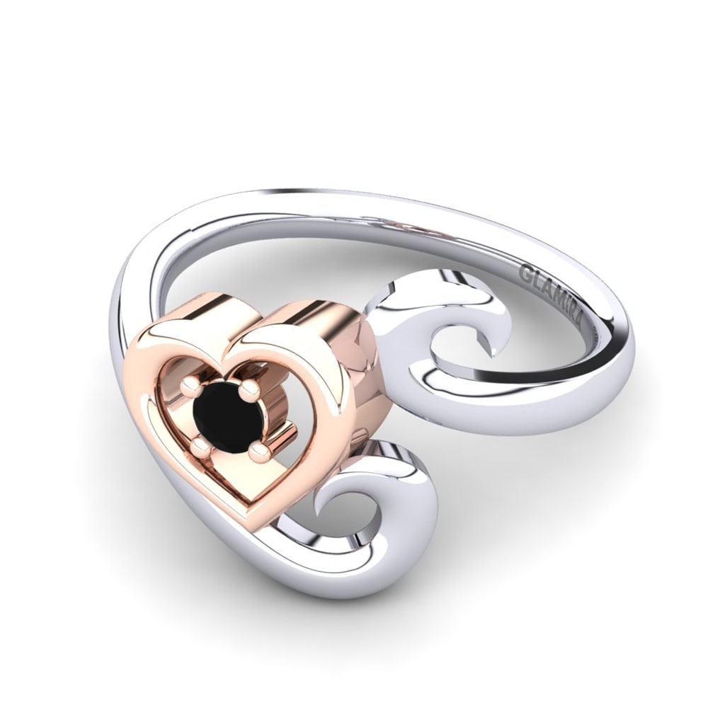 14ct White & Rose Gold Black Sapphire Ring Vega