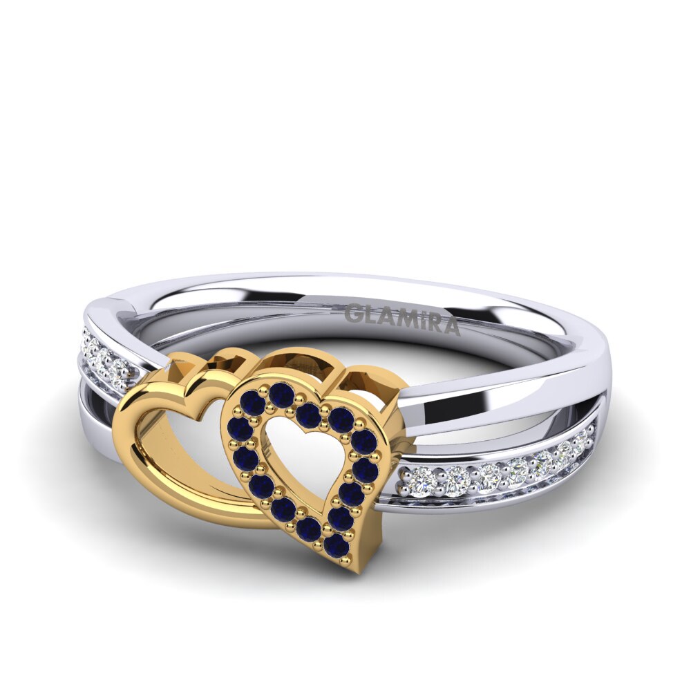 14ct White & Yellow Gold Dark Blue Zirconia Ring Verde