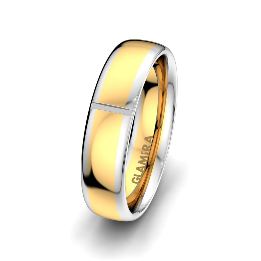 Anillo Boda Hombre White Shell 6 mm 14k Oro Amarillo & Blanco