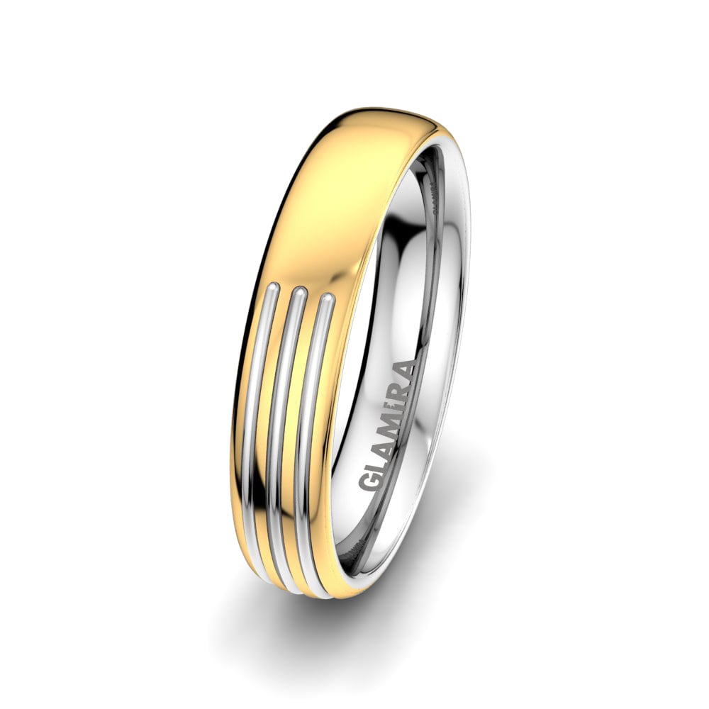 9k Yellow & White Gold Men's Wedding Ring White Lily 5 mm