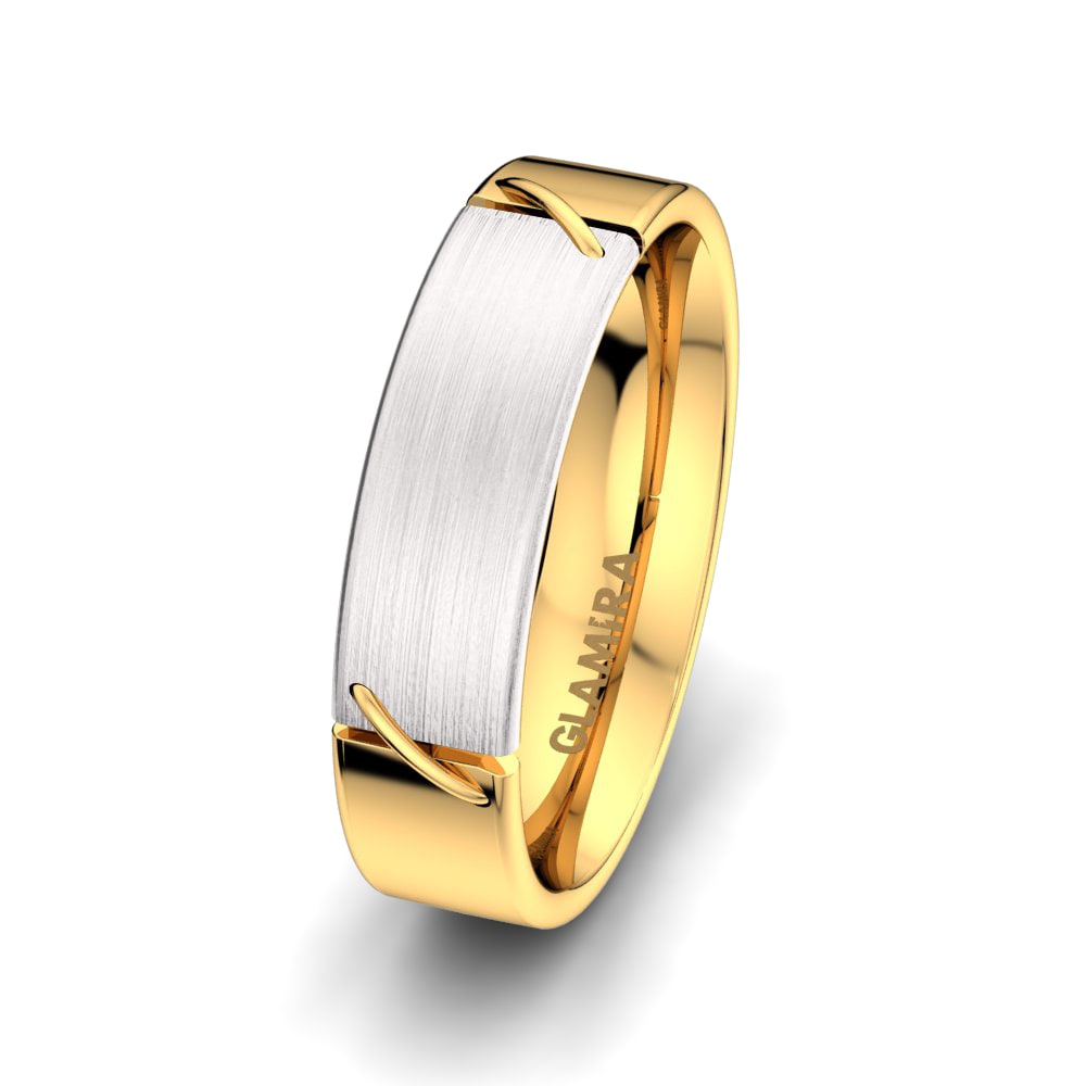 18ct Yellow / White Gold Men's Wedding Ring Romantic Kiss 6 mm