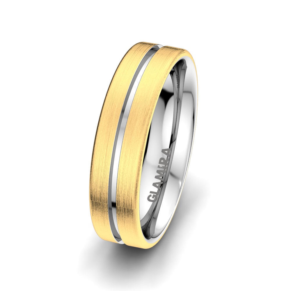 18ct Yellow / White Gold Men's Wedding Ring Bright Queen 6 mm