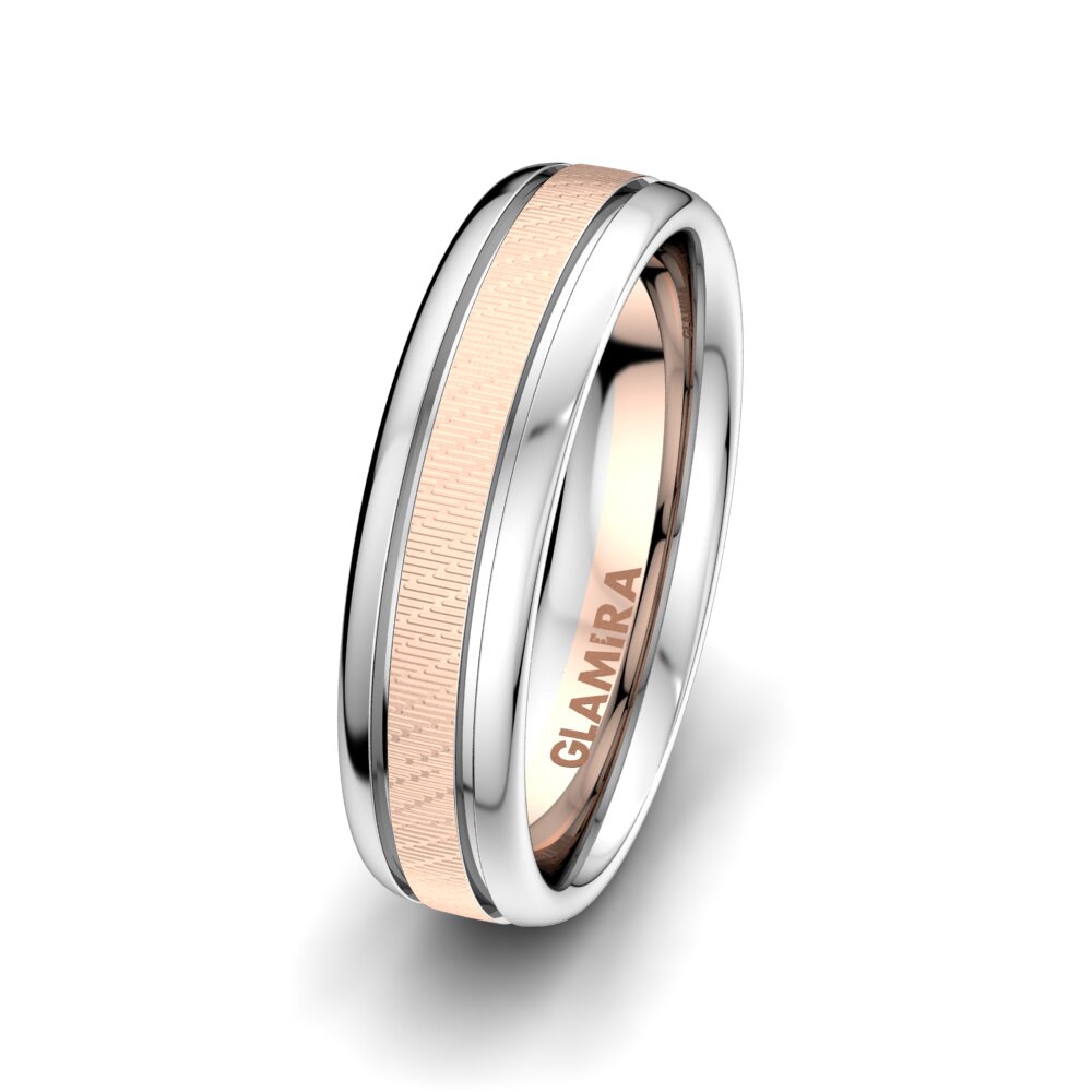 18k Oro Rosa & Blanco Anillo Boda Hombre Fever Life 6 mm