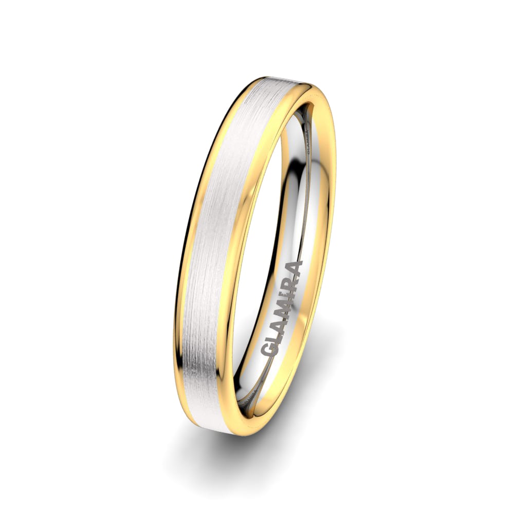 14k Oro Blanco & Amarillo Anillo de Pareja Golden Heart 4 mm