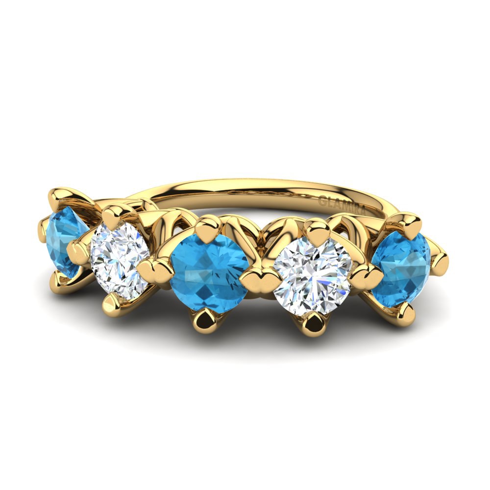 9k Oro Amarillo Topacio azul Anillo de compromiso Genoveffa