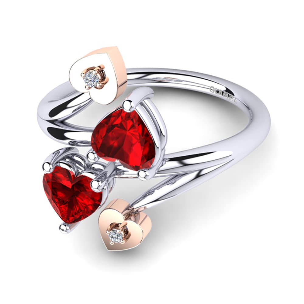 14k Oro Blanco & Rosa Rubí (Creado en laboratorio) Anillo Gianalis