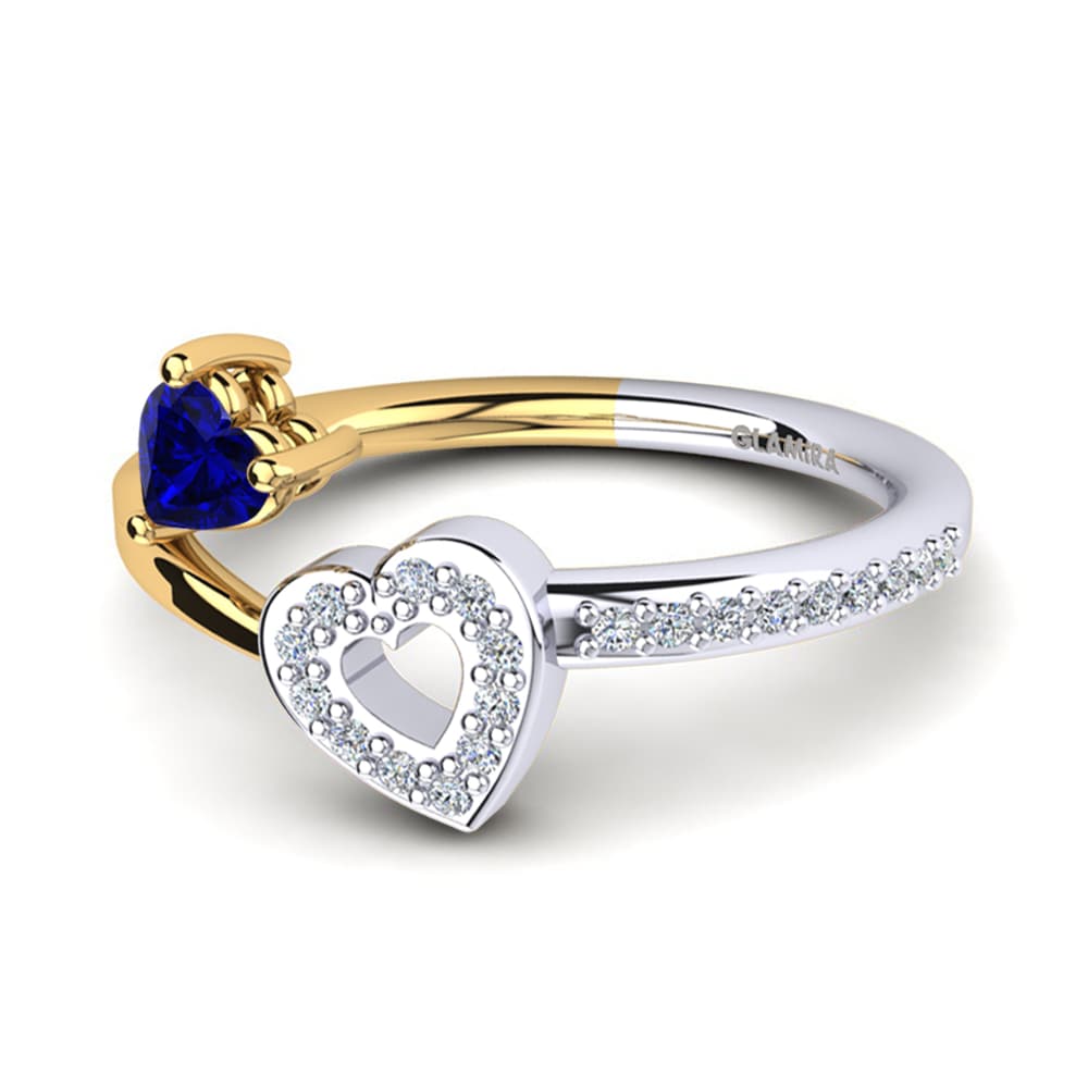 14ct White & Yellow Gold Dark Blue Zirconia Ring Giannella