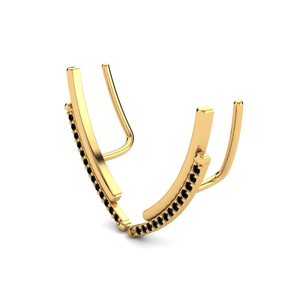 Ouro Amarelo 14K Safira negra Brincos Feminino Golnar