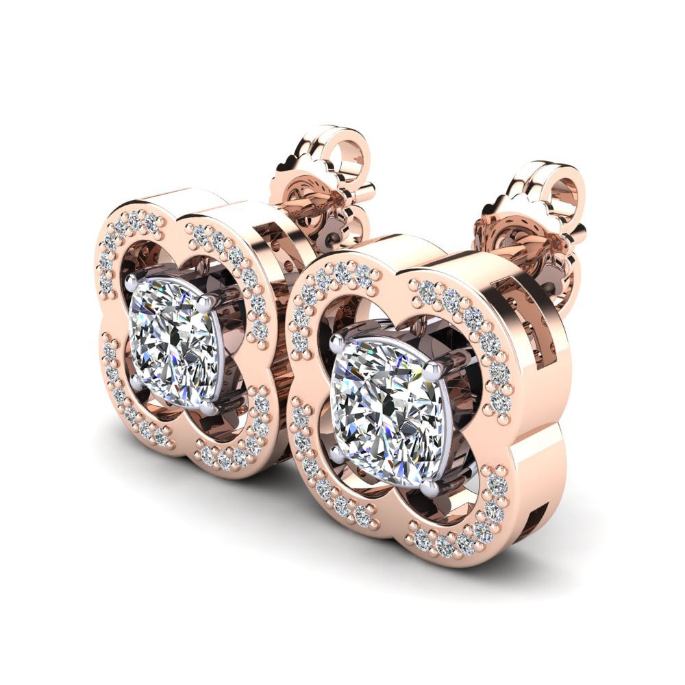 14ct Rose / White Gold Cushion Women's Earring Jahaira