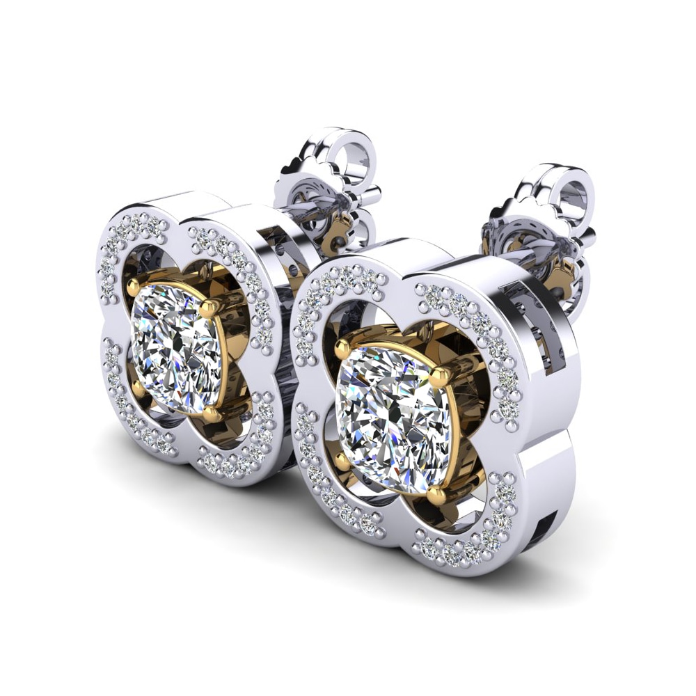14k Oro Blanco / Amarillo Cojín Pendiente de mujer Jahaira