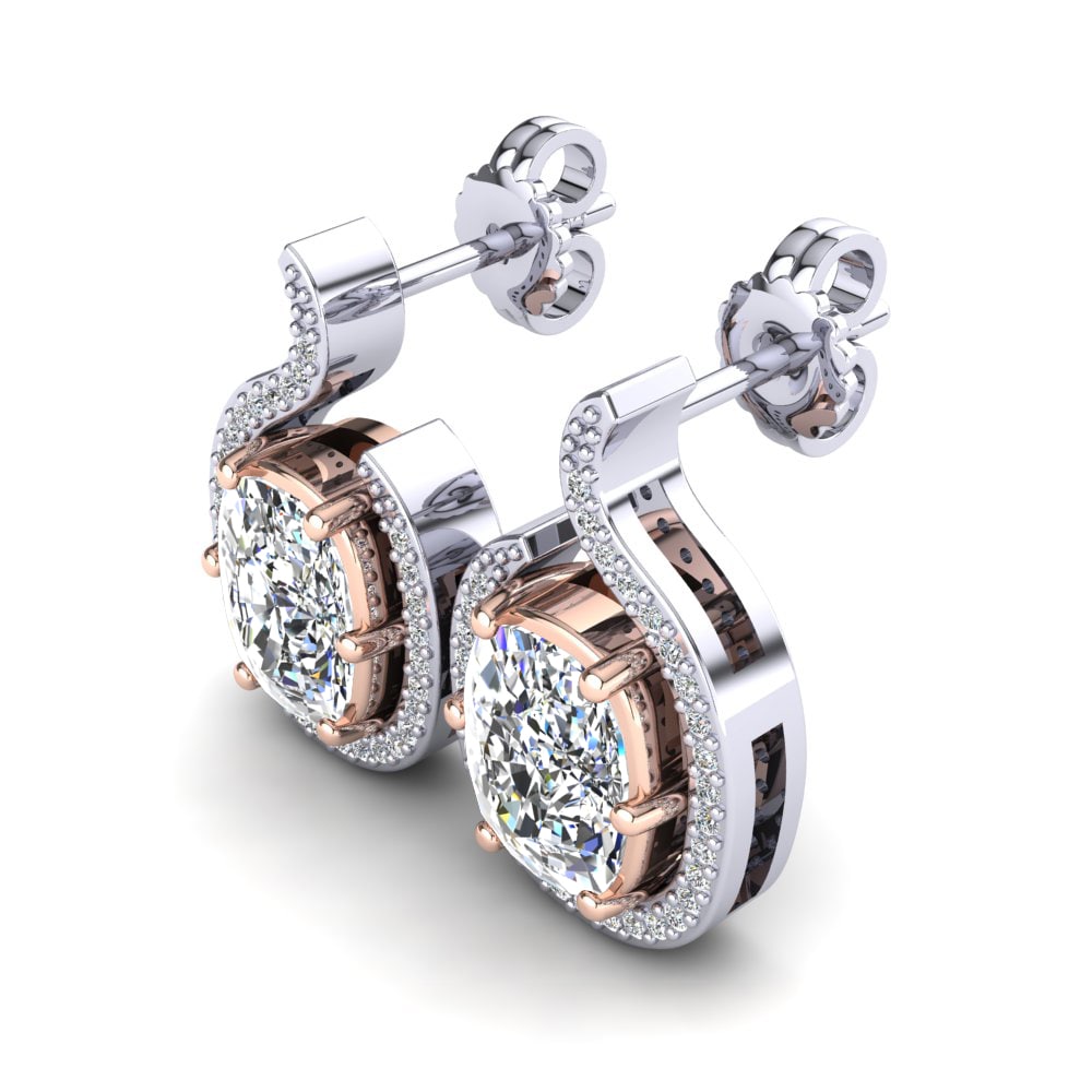 14ct White / Rose Gold Cushion Women's Earring Janviera