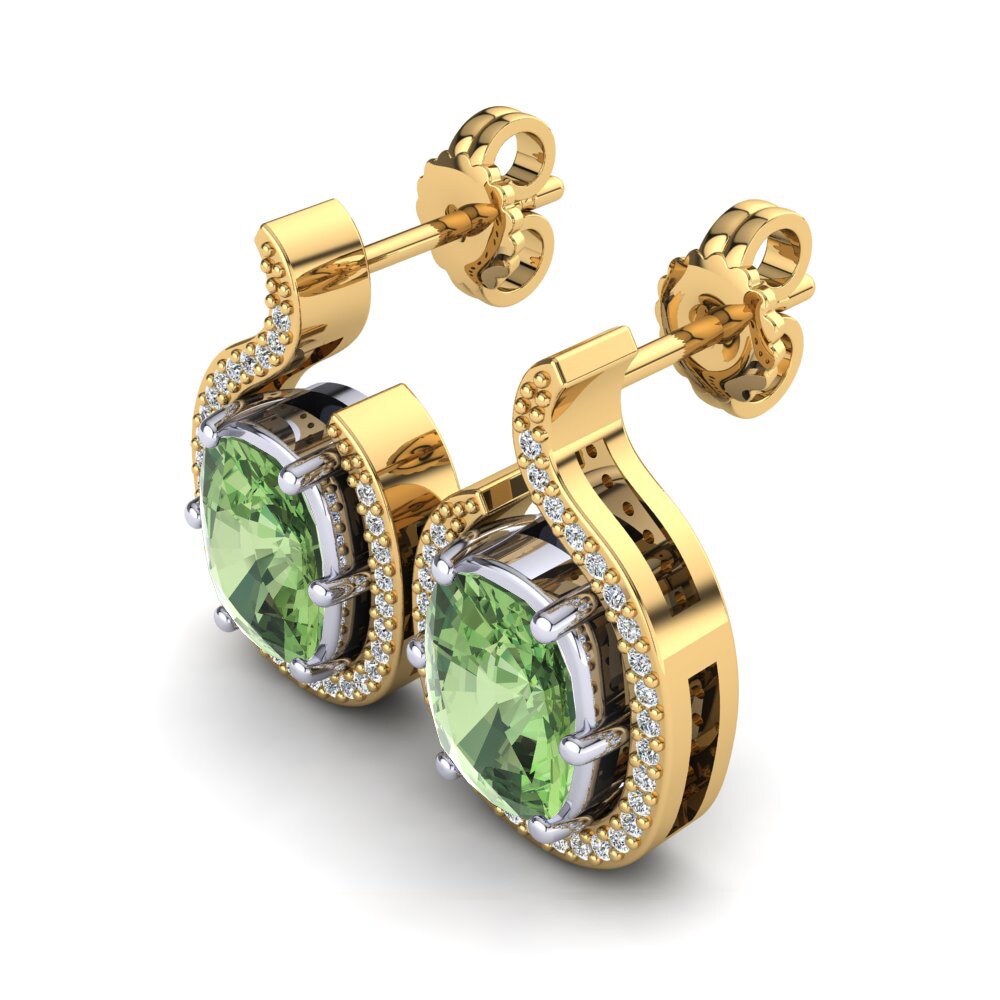14ct Yellow & White Gold Green Amethyst Women's Earring Janviera