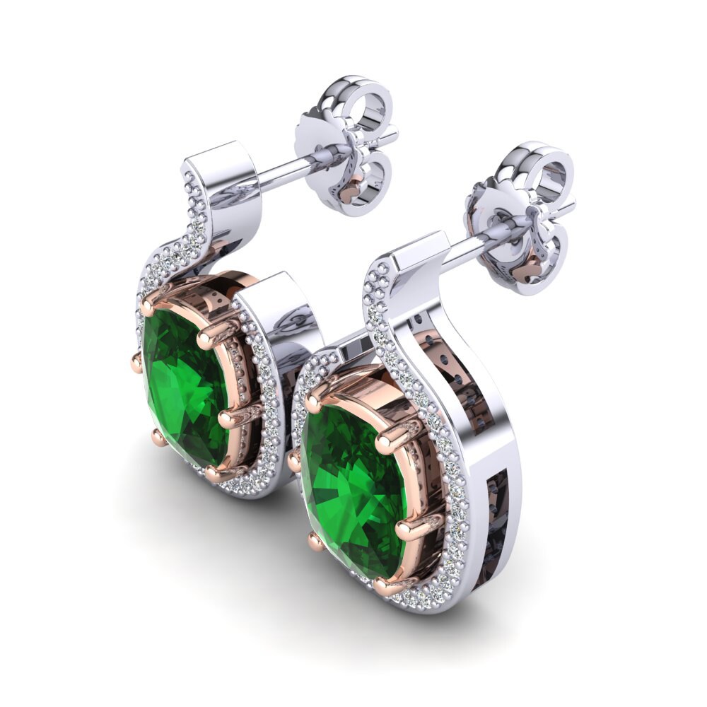 14ct White & Rose Gold Emerald (Lab Created) Women's Earring Janviera