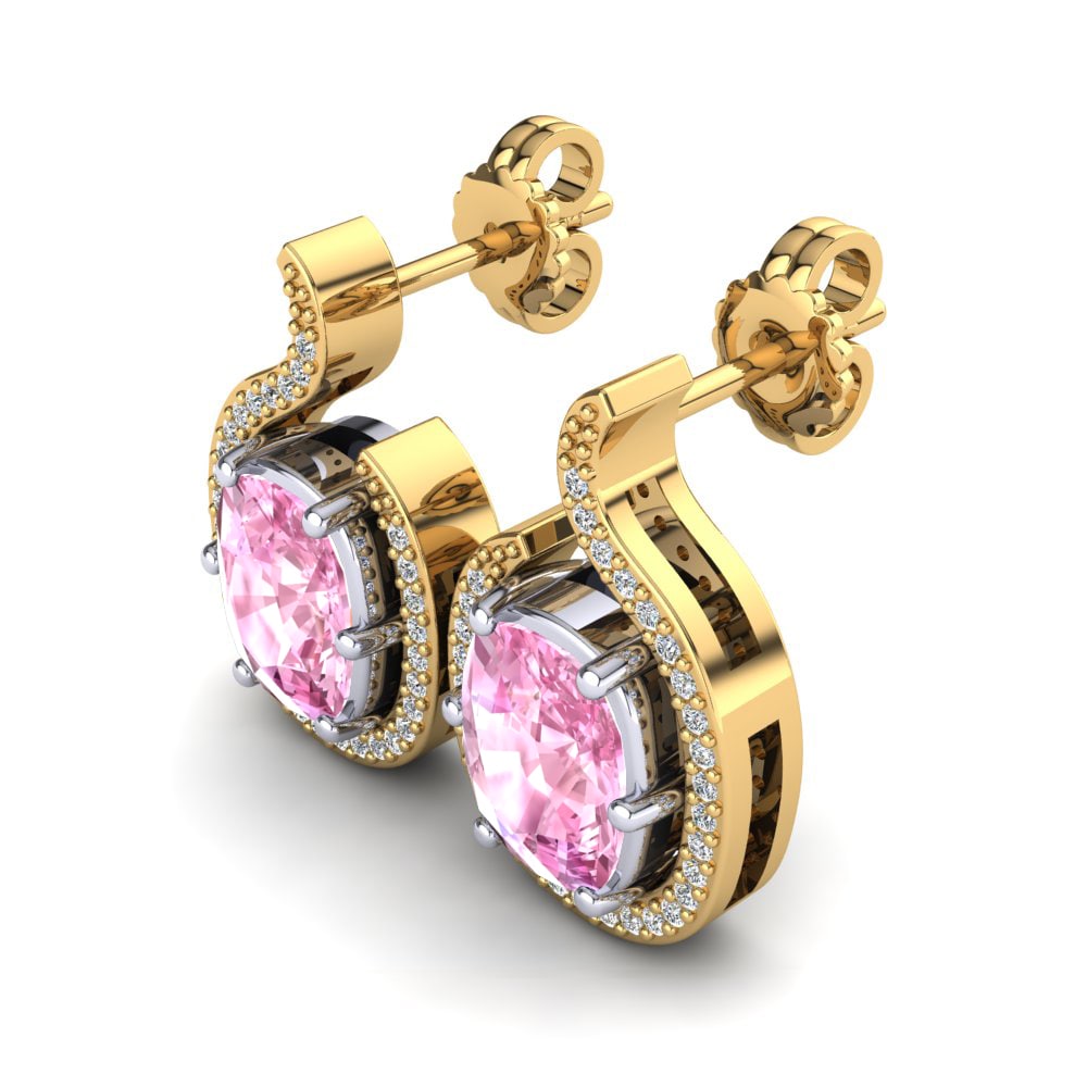 14k Oro Amarillo & Blanco Zafiro Rosado Pendiente de mujer Janviera