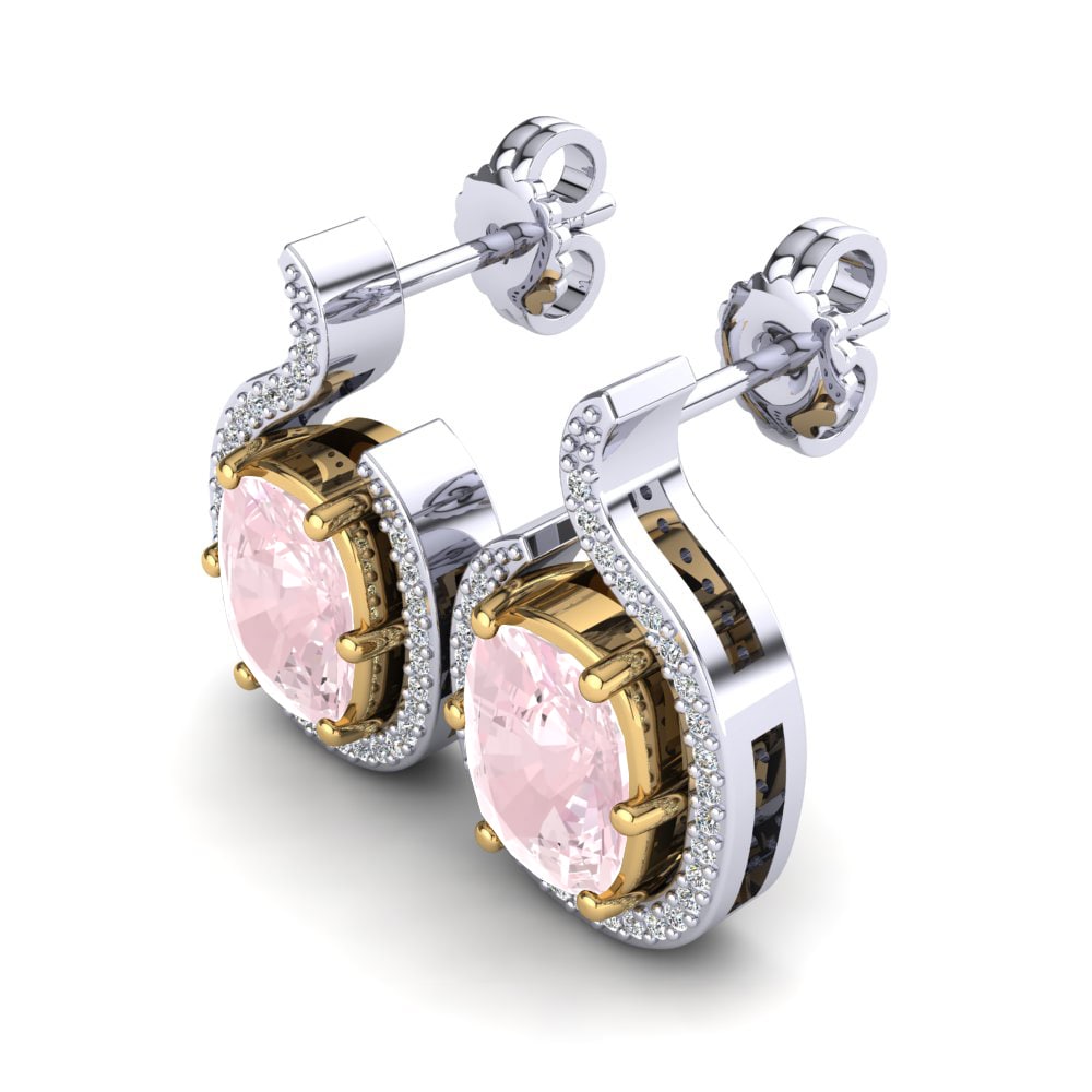 14ct White & Yellow Gold Rose Quartz Women's Earring Janviera