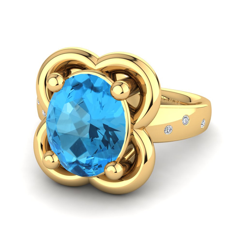 9k Oro Amarillo Topacio azul Anillo de compromiso Jireliss