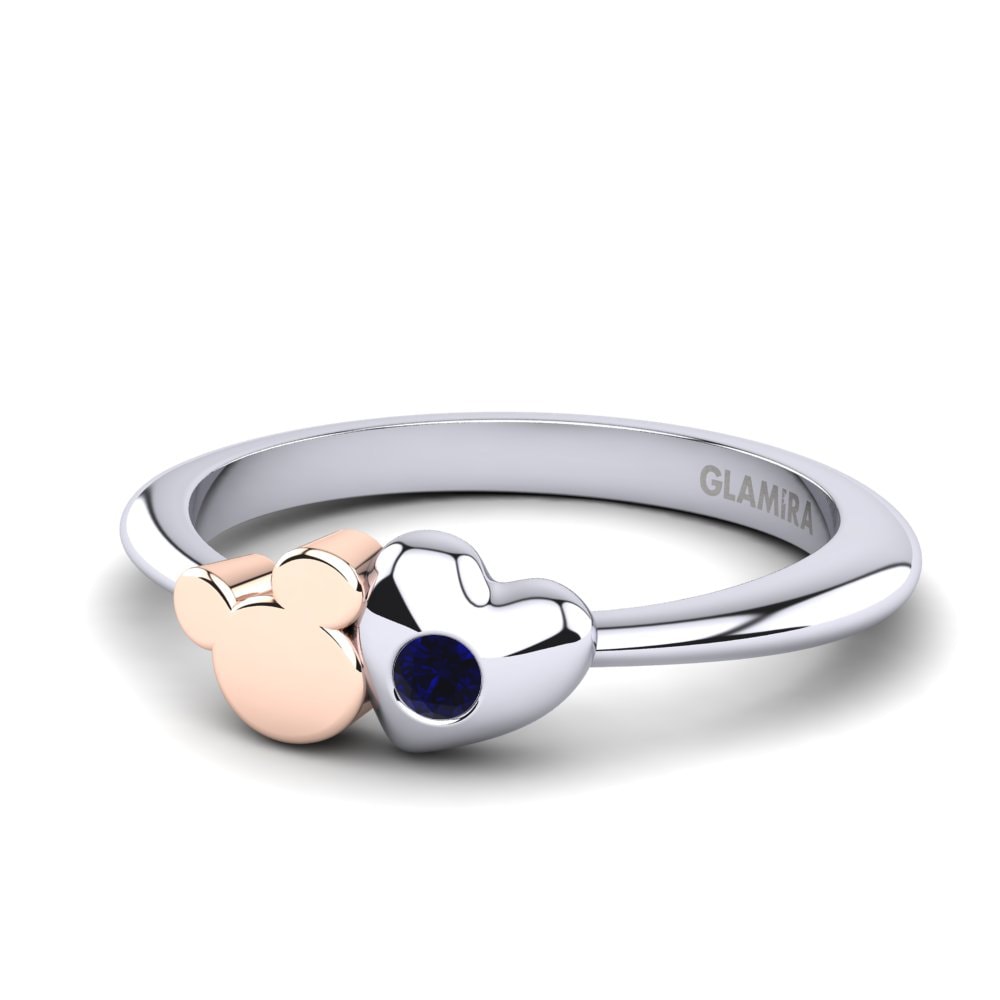 Nhẫn Vàng Trắng-Đỏ 18K Đá Zirconia Xanh Lam Trái tim