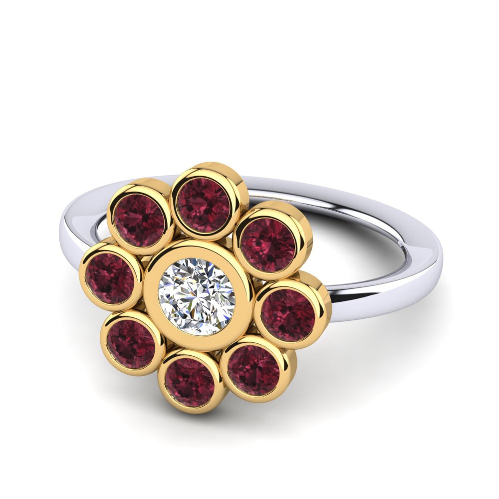18k Oro Blanco & Amarillo Granate Anillo para Niño Rainbo