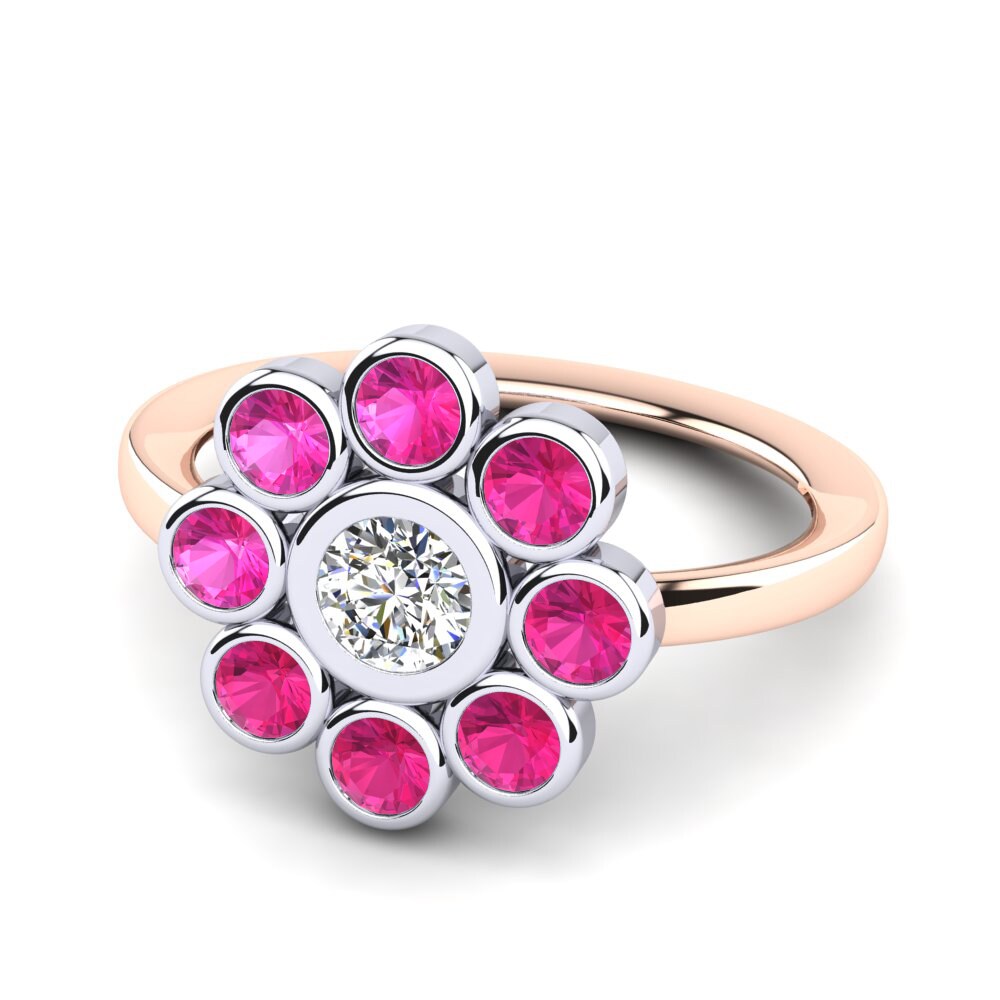 Anillos 14k Oro Rosa & Blanco Turmalina rosa Flor