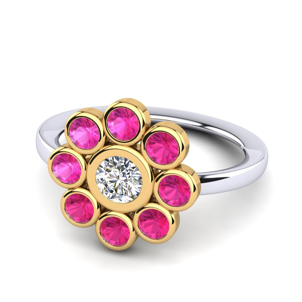 18k Oro Blanco & Amarillo Turmalina rosa Anillo para Niño Rainbo