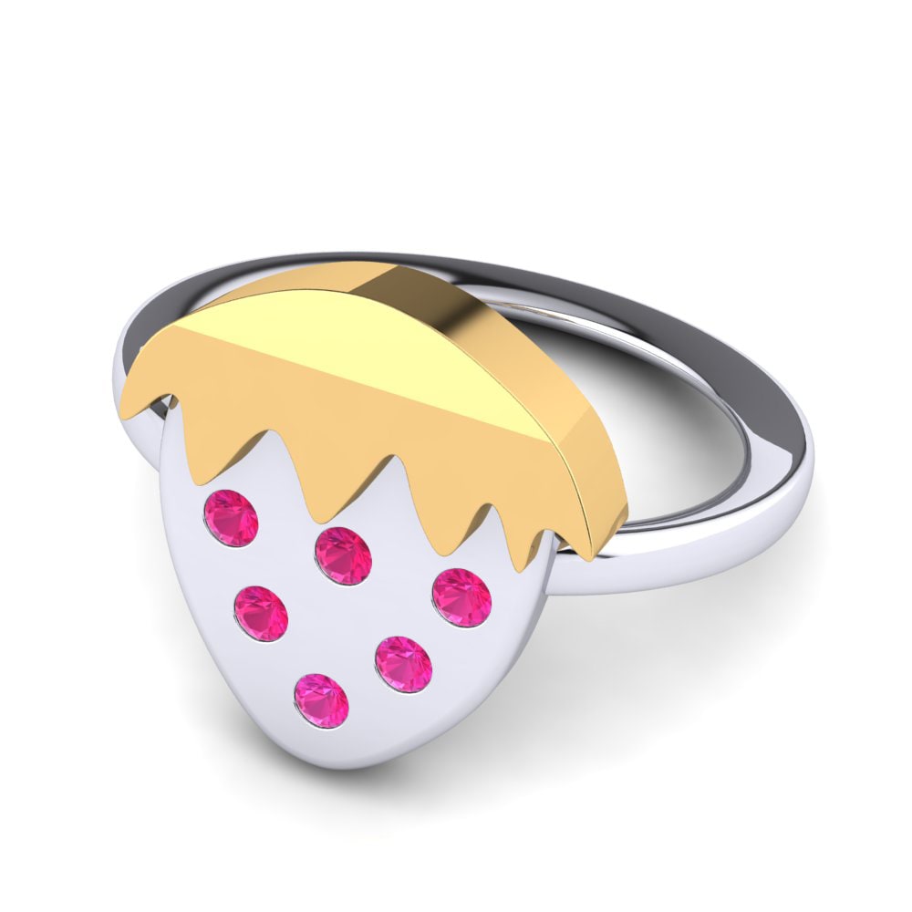 18k Oro Blanco & Amarillo Turmalina rosa Anillo para Niño Rigel
