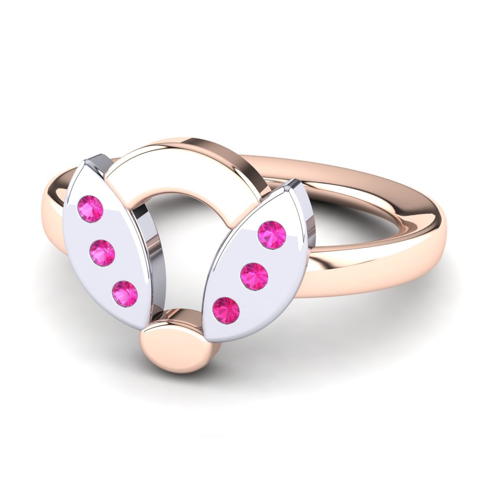 Anillos 14k Oro Rosa & Blanco Turmalina rosa Animales