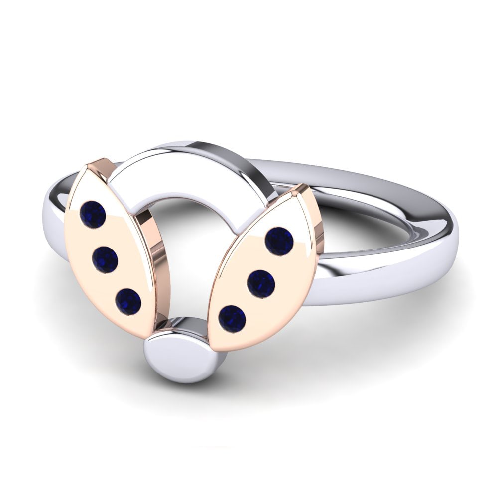 Nhẫn Vàng Trắng-Đỏ 18K Đá Zirconia Xanh Lam Animals