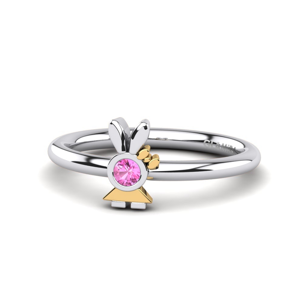 18k Oro Blanco & Amarillo Turmalina rosa Anillo para Niño Welss