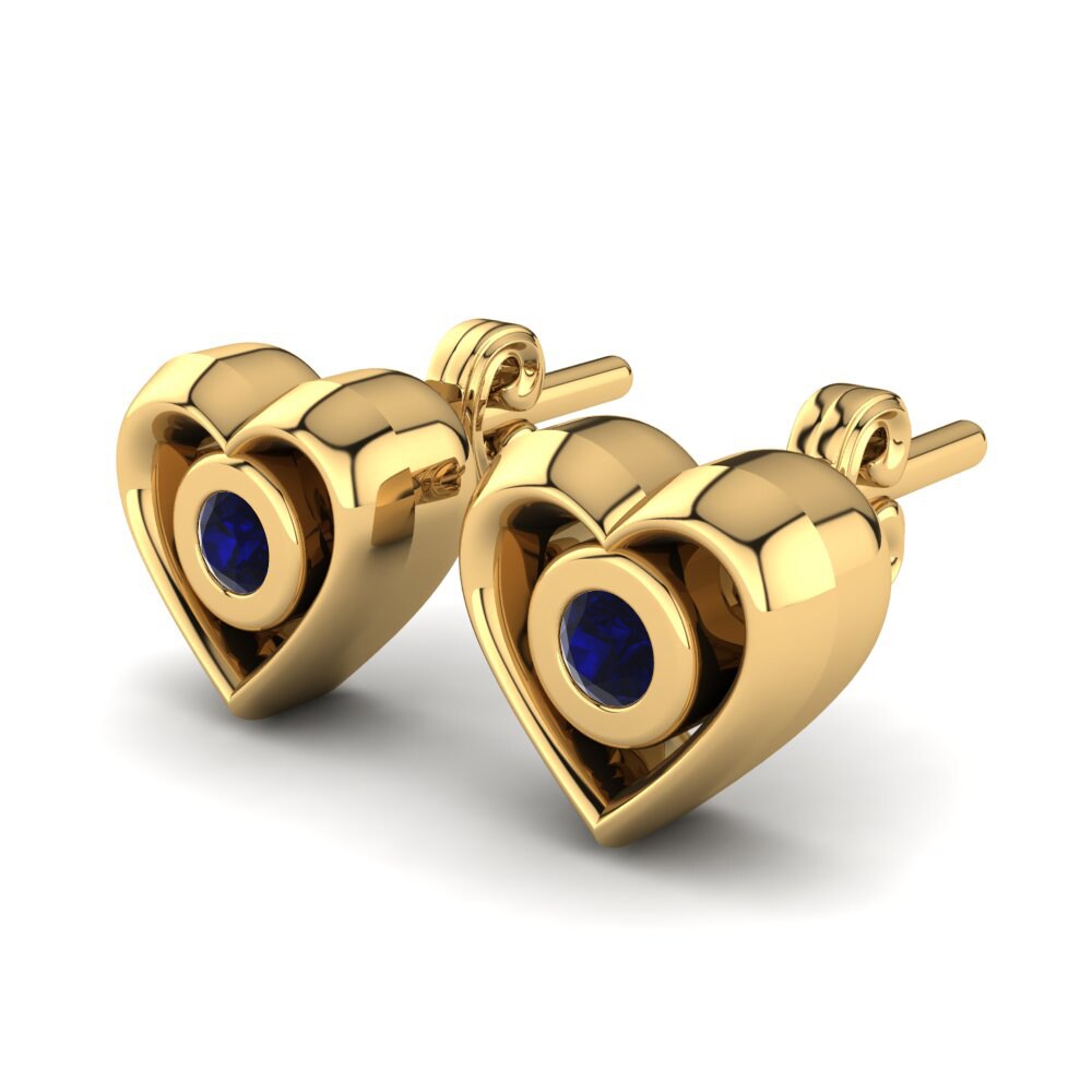 18k Oro Amarillo Circonita Azul Oscuro Pendiente para Niño Dukina