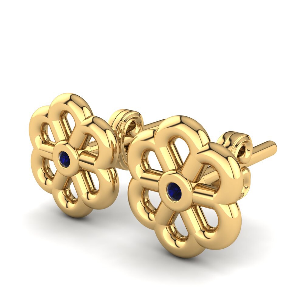 18k Oro Amarillo Circonita Azul Oscuro Pendiente para Niño Duchess