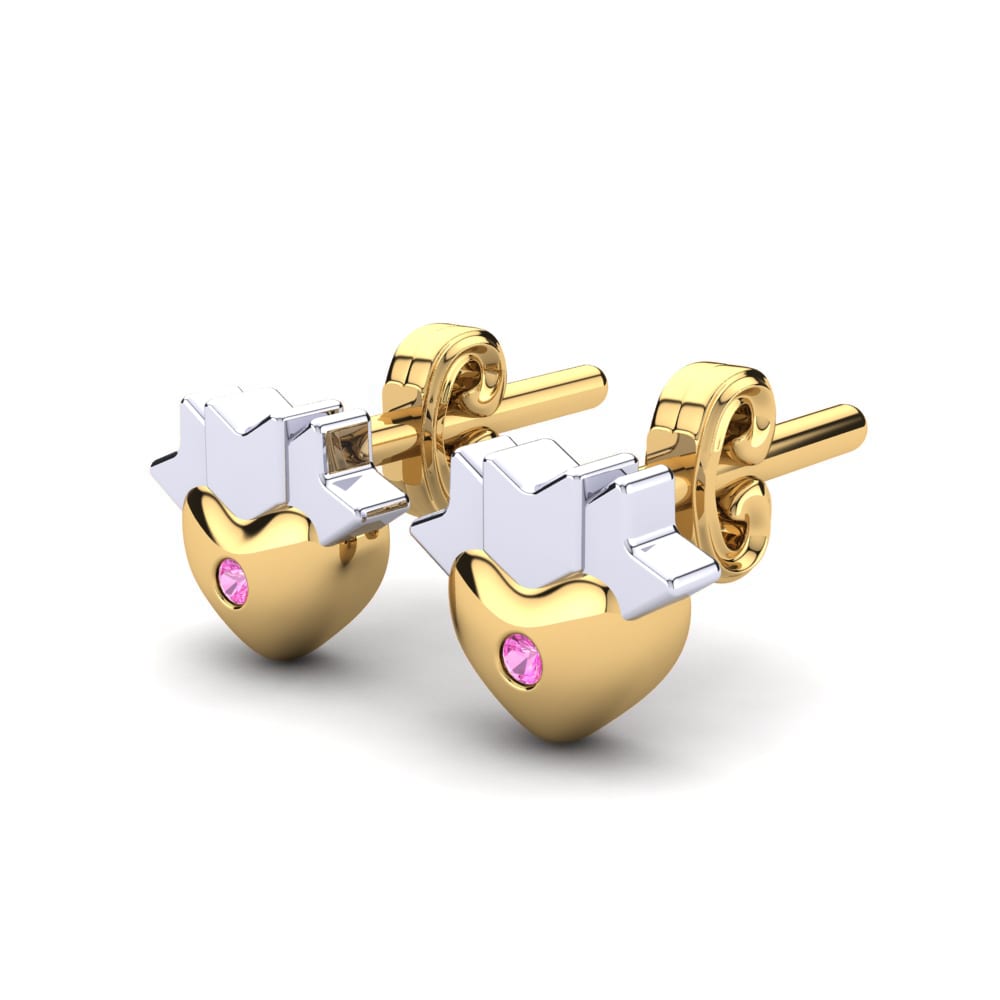 14k Oro Amarillo & Blanco Turmalina rosa Pendiente para Niño Dijana