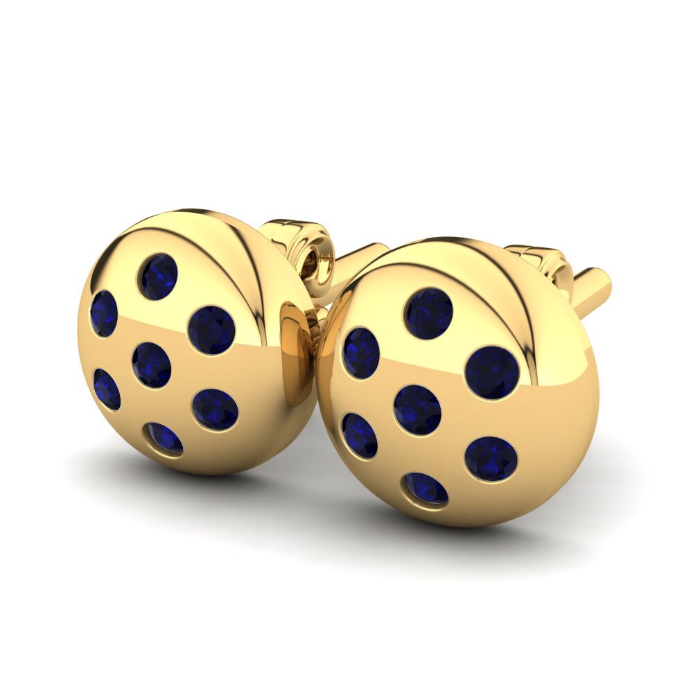 18k Oro Amarillo Circonita Azul Oscuro Pendiente para Niño Deleon