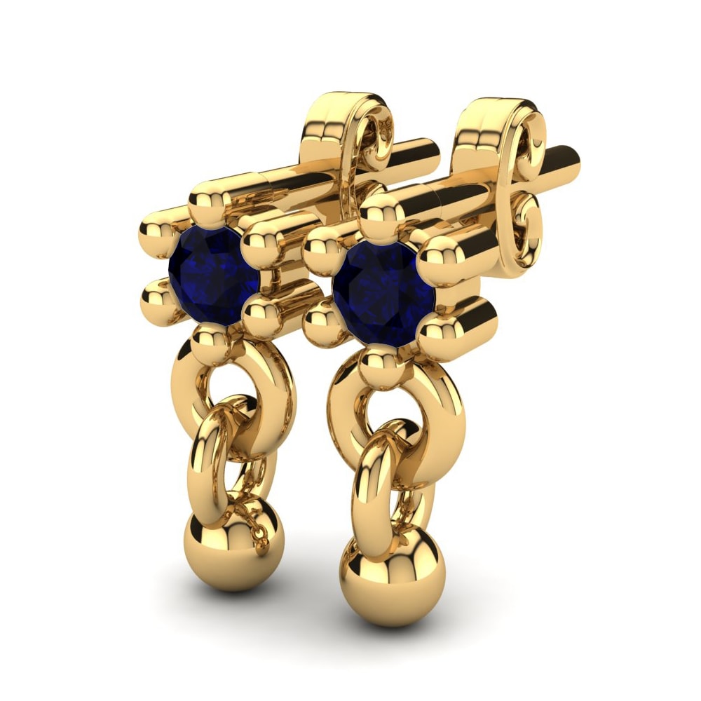 18k Oro Amarillo Circonita Azul Oscuro Pendiente para Niño Deljin