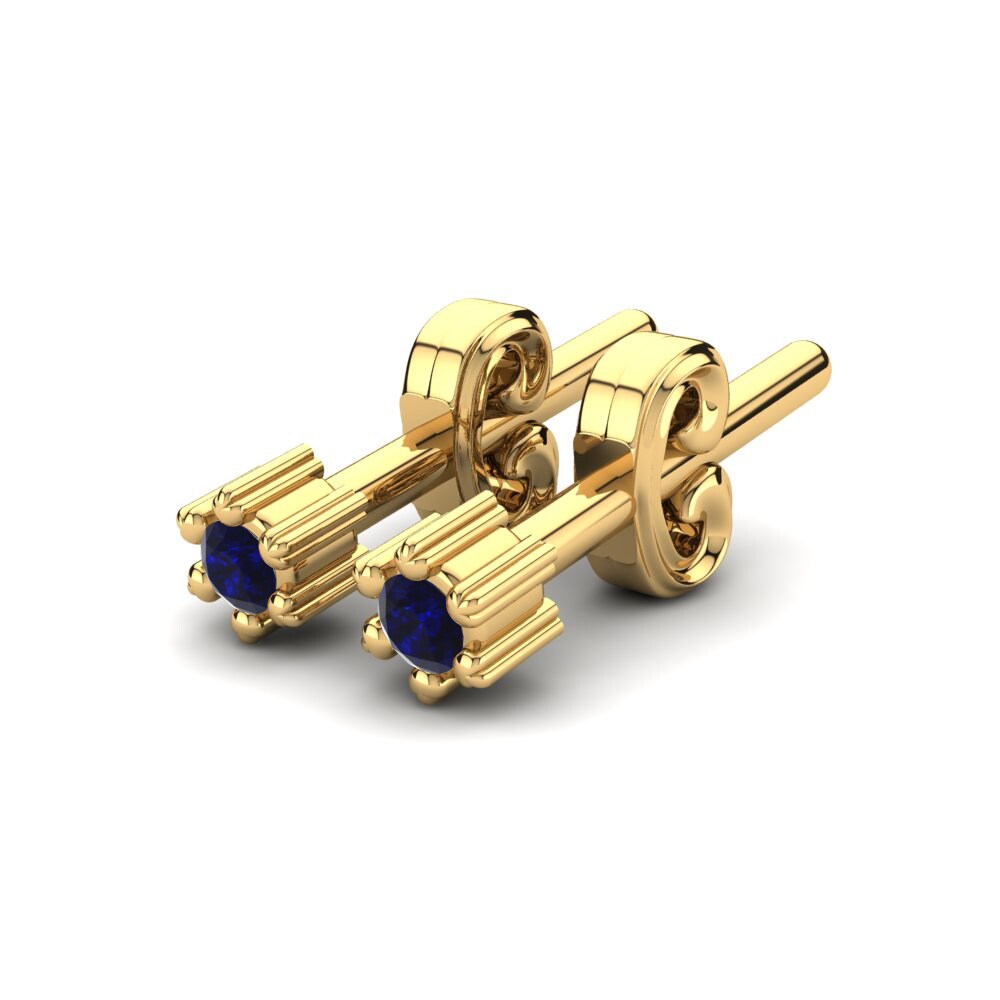 18k Oro Amarillo Circonita Azul Oscuro Pendiente para Niño Duku