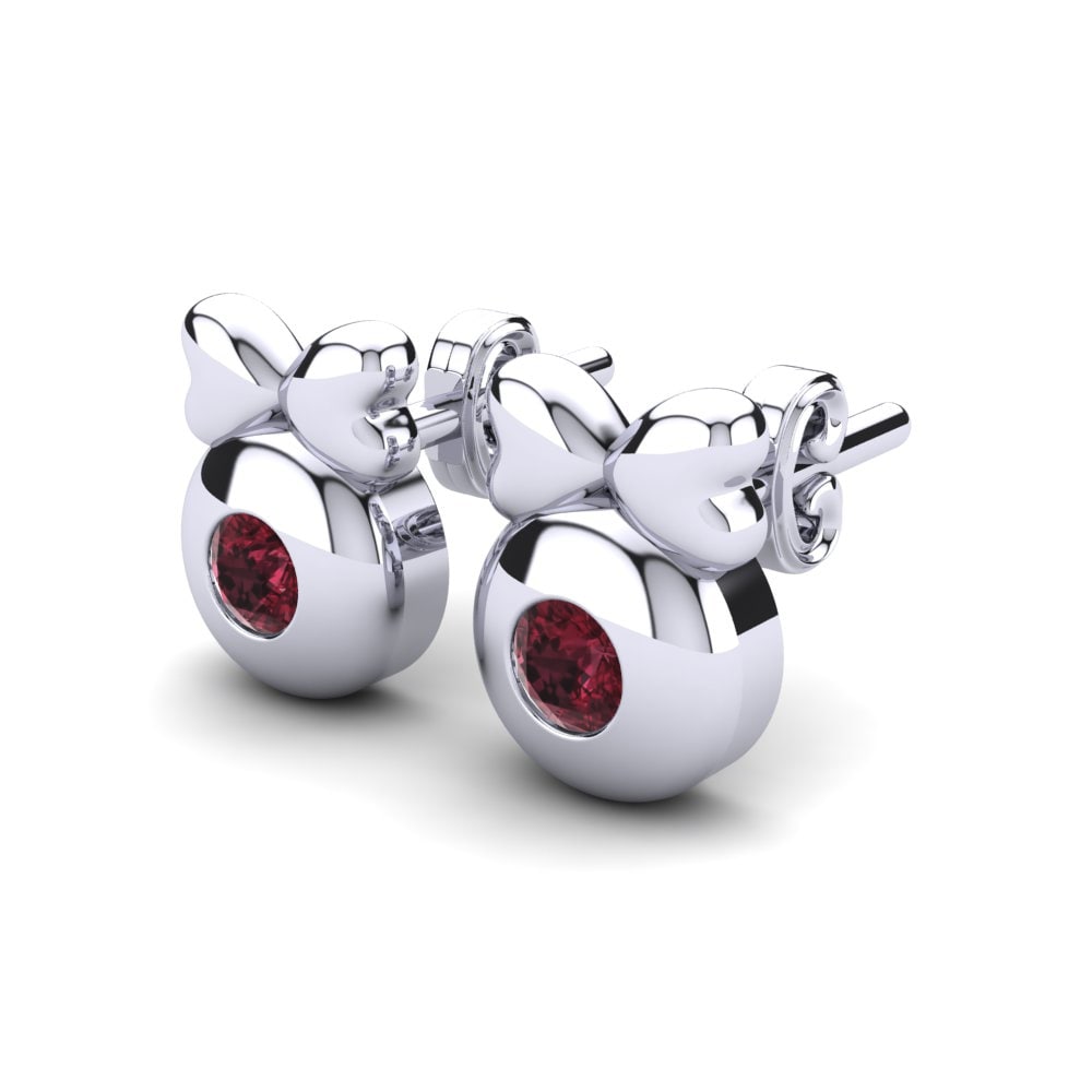 14k White Gold Garnet Kid's Earring Eshaun