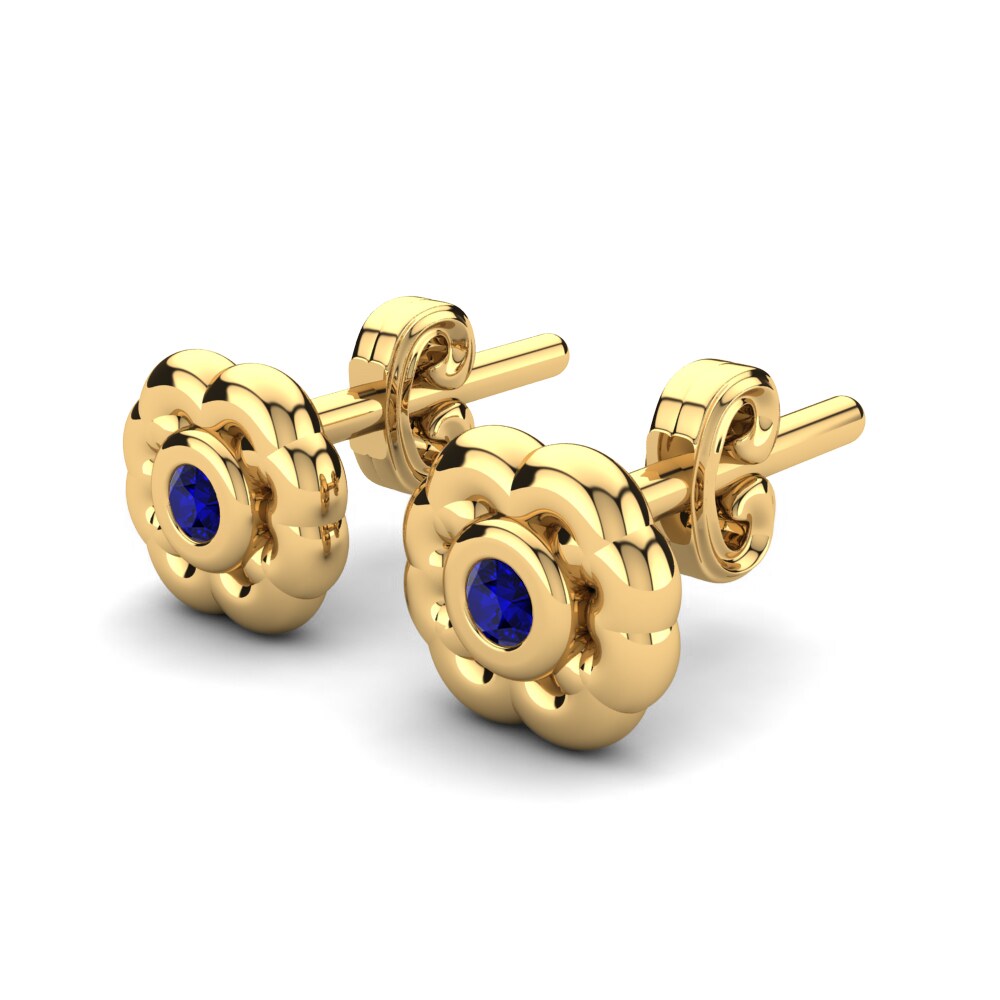 18k Oro Amarillo Circonita Azul Oscuro Pendiente para Niño Flurry