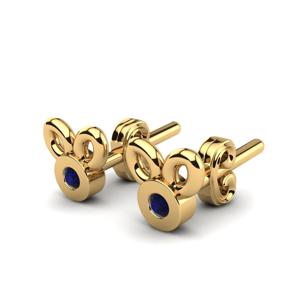 18k Oro Amarillo Circonita Azul Oscuro Pendiente para Niño Dopey