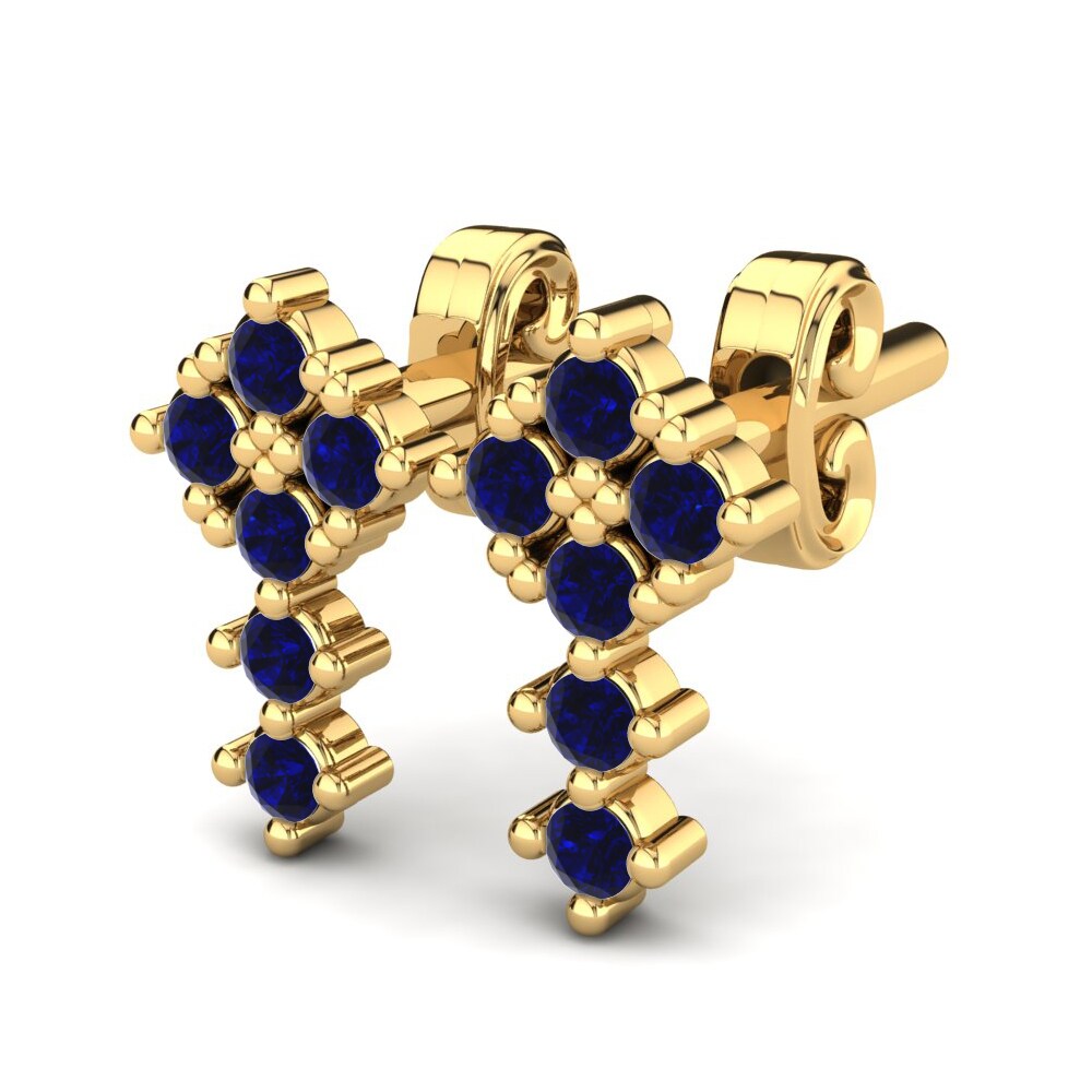 18k Oro Amarillo Circonita Azul Oscuro Pendiente para Niño Delaini