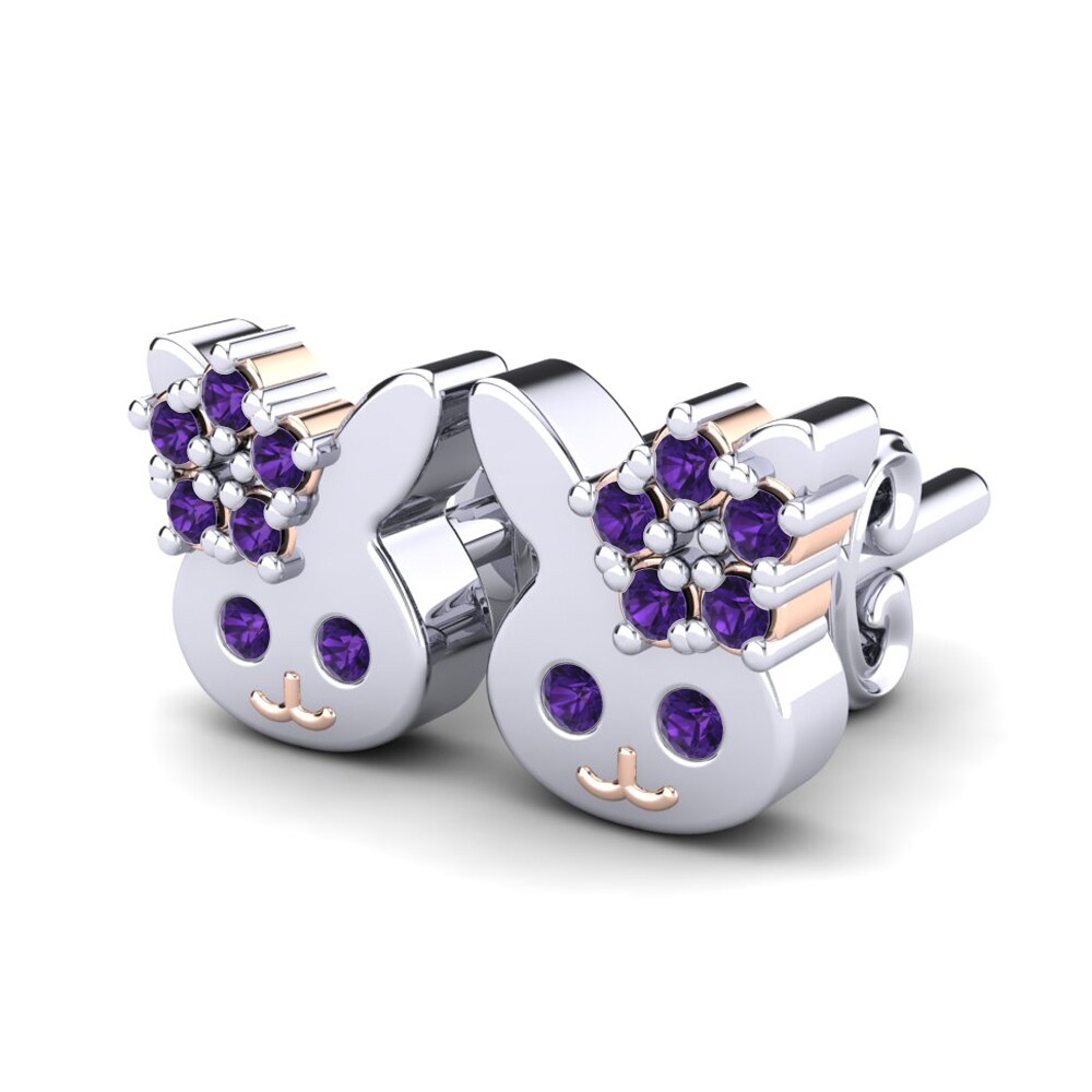 14k White & Rose Gold Amethyst Kid's Earring Cobi