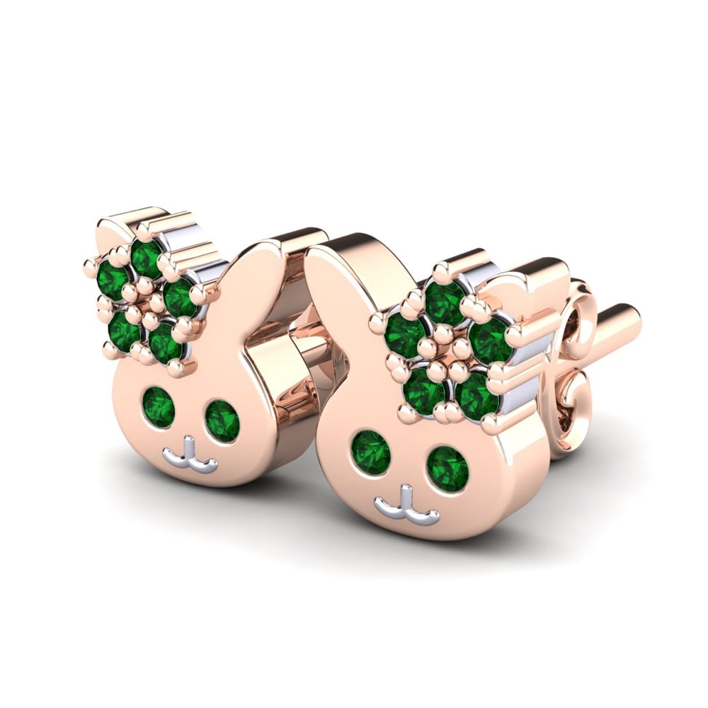 14k Rose & White Gold Green Zirconia Kid's Earring Cobi