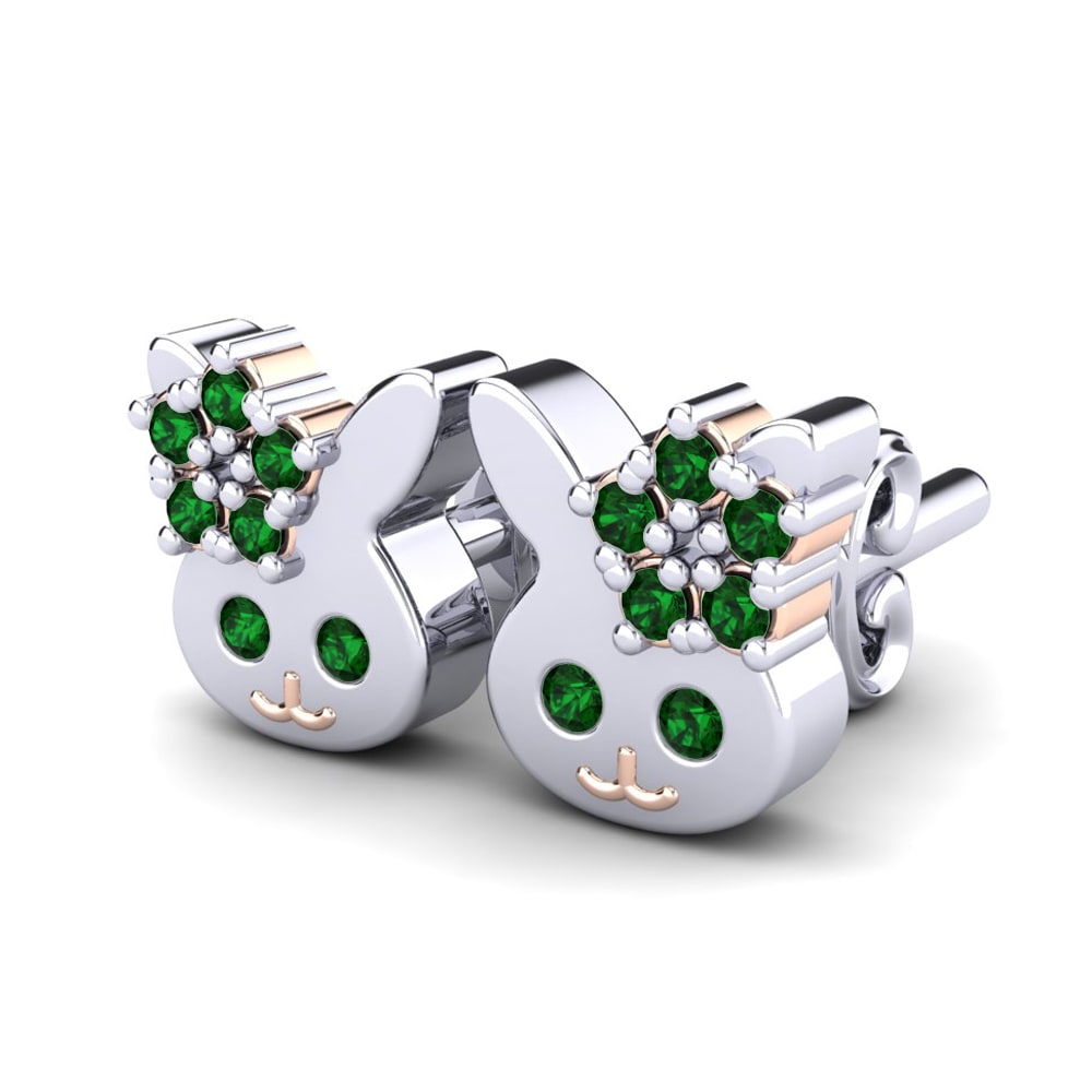 14k White & Rose Gold Green Zirconia Kid's Earring Cobi