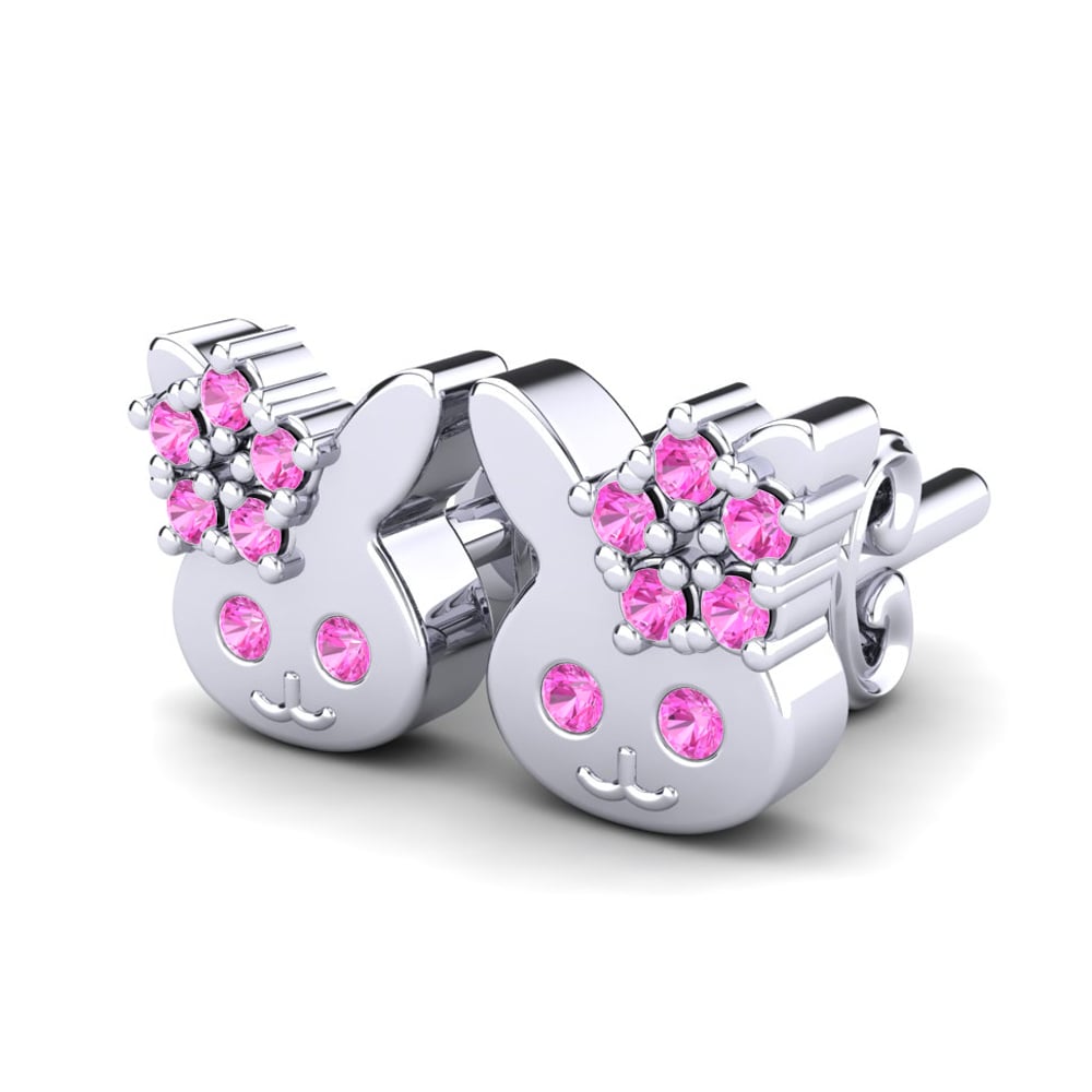 14k Oro Blanco Turmalina rosa Pendiente para Niño Cobi